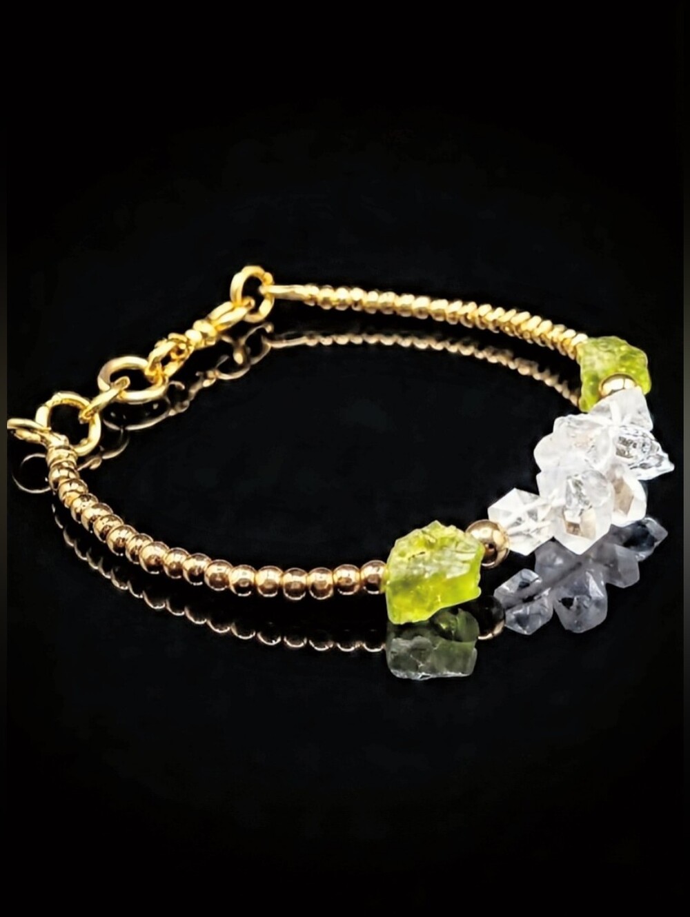 Organic Luxury:  True Peridot  & Double Terminated Herkimer Diamonds Bracelet